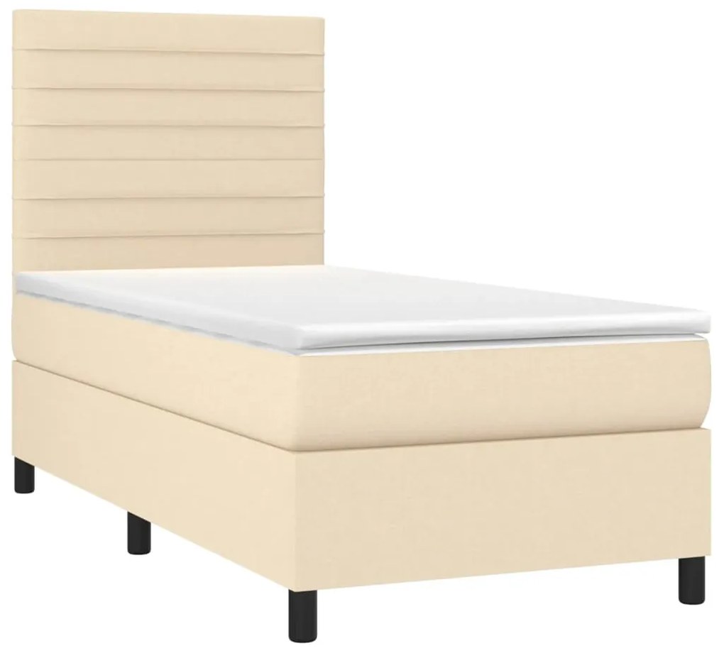 vidaXL Κρεβάτι Boxspring με Στρώμα Κρεμ 90x200 εκ.Υφασμάτινο