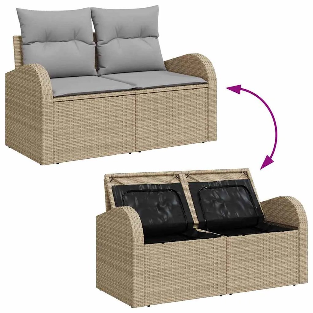 vidaXL Σετ Καναπέ Κήπου με μαξιλάρι 7 pcs Μπεζ, Γκρι 55 x 55 x 37 εκ