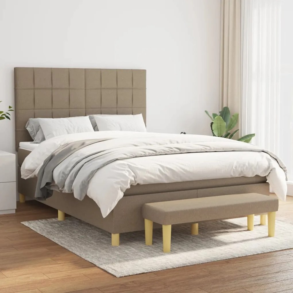 Κρεβάτι Boxspring με Στρώμα Taupe 140x190 εκ. Υφασμάτινο