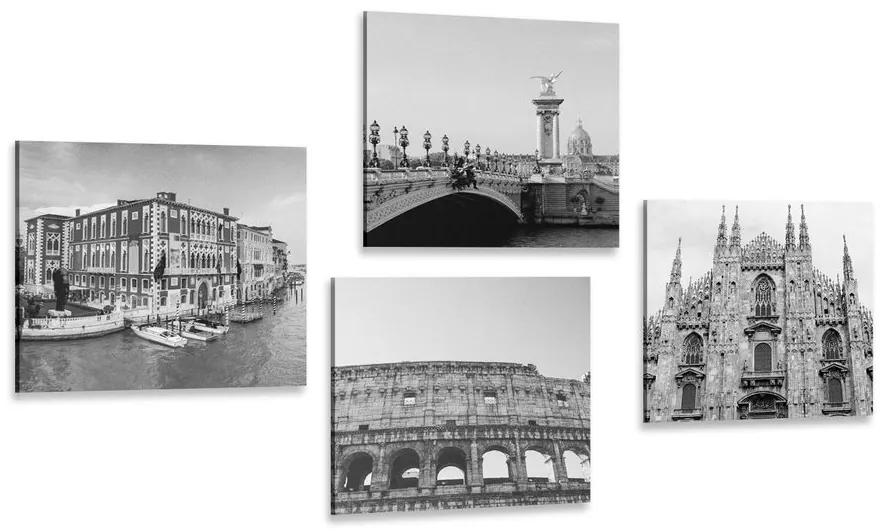 Σετ εικόνων ιστορικών πόλεων σε μαύρο & άσπρο - 4x 60x60