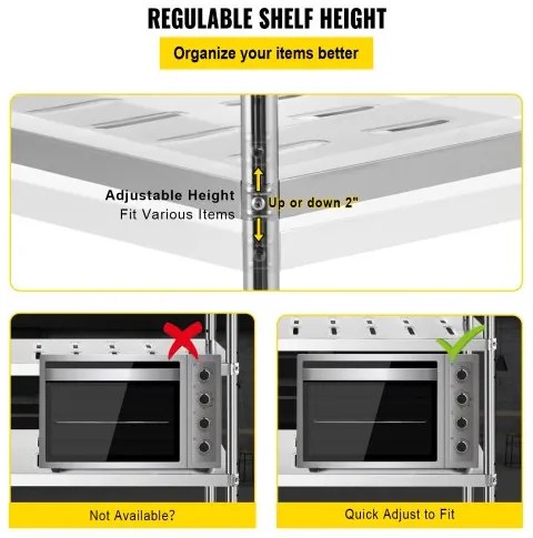 VEVOR Storage Shelf, 5-Tier Storage Shelving Unit, Stainless Steel Garage Shelf, 59.1 x 17.7 x 70.9 inch Heavy Duty Storage Shelving, 661 Lbs Total Capacity with Adjustable Height and Vent Holes