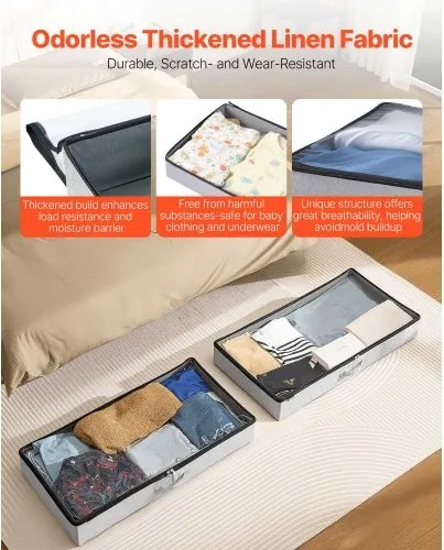 VEVOR Under Bed Storage 45L Stackable Shoe Organization Box with Clear Lid 2Pack