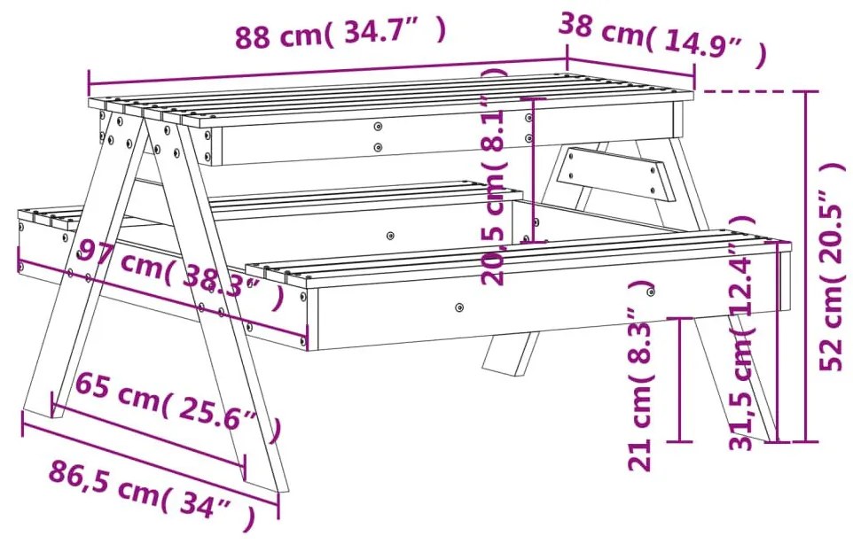 Τραπέζι Πικνίκ για Παιδιά 88x97x52 εκ. Μασίφ Ξύλο Ψευδοτσούγκας - Καφέ
