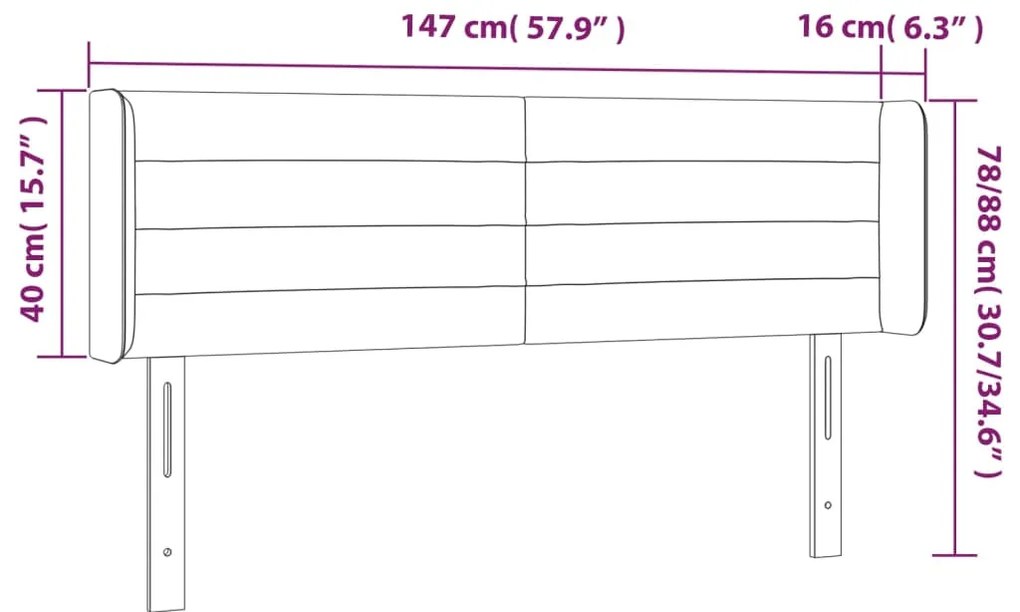 vidaXL Κεφαλάρι Κρεβατιού LED Μαύρο 147x16x78/88 εκ. Βελούδινο