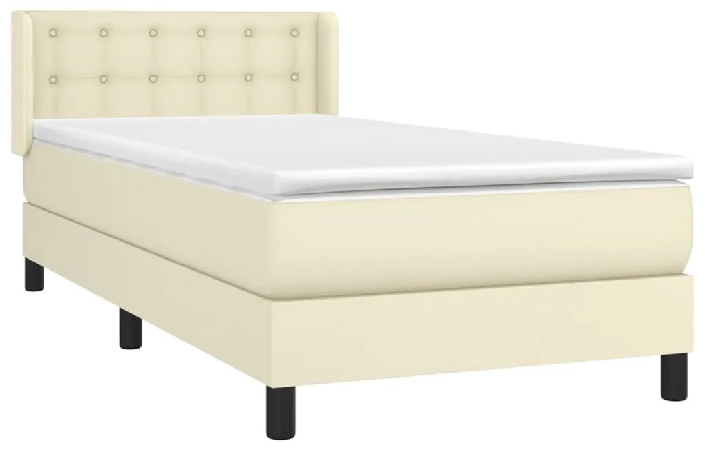vidaXL Κρεβάτι Boxspring με Στρώμα Κρεμ 90x200 εκ. από Συνθετικό Δέρμα