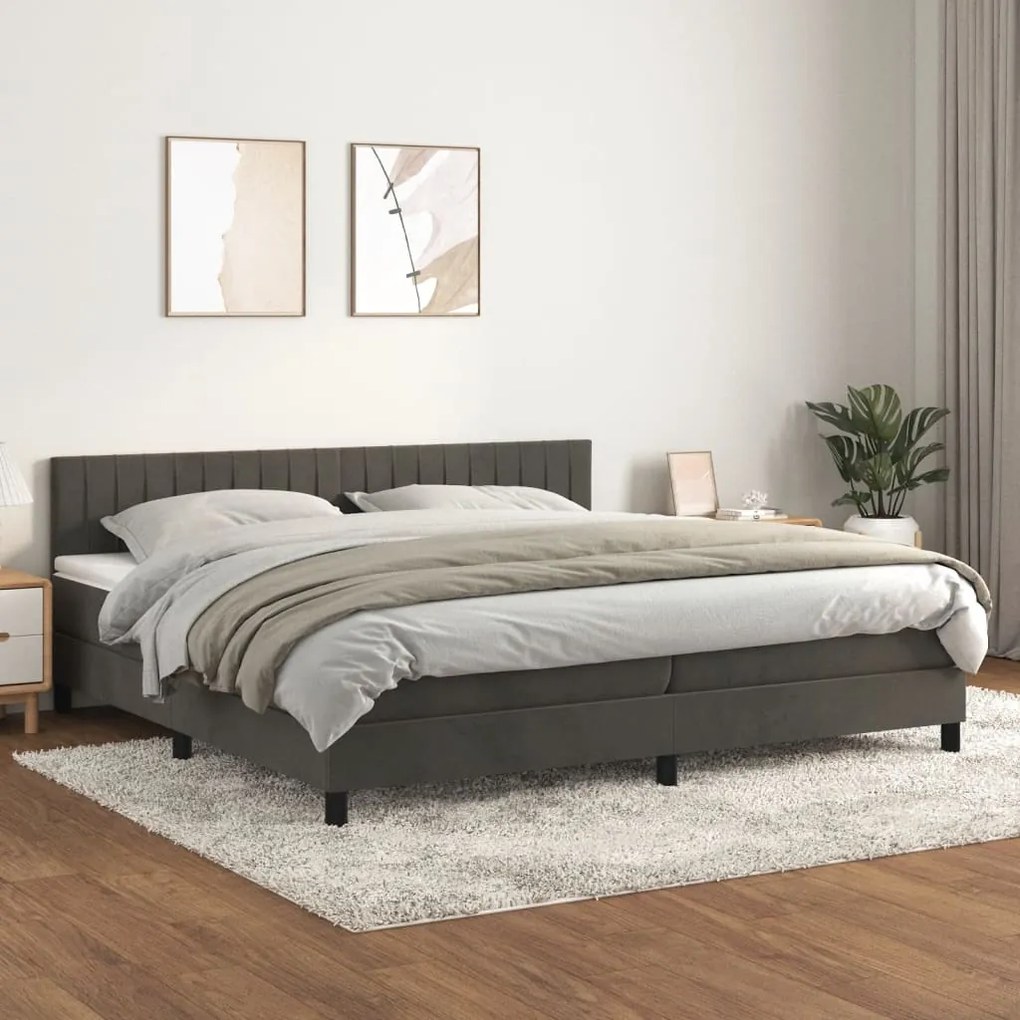 3141444 vidaXL Κρεβάτι Boxspring με Στρώμα Σκούρο Γκρι 200x200 εκ. Βελούδινο Γκρι, 1 Τεμάχιο