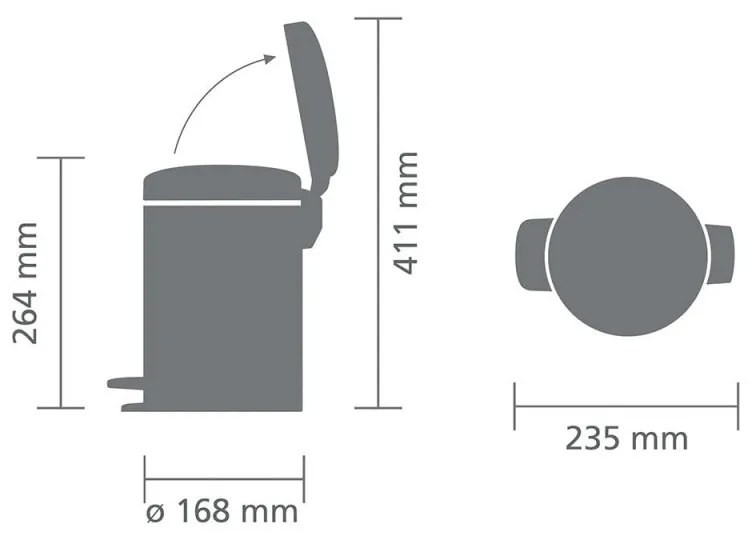 Κάδος απορριμμάτων με πεντάλ Brabantia NewIcon 648997, 3 L, Ομαλό κλείσιμο, Αντιολισθητική βάση, Inox