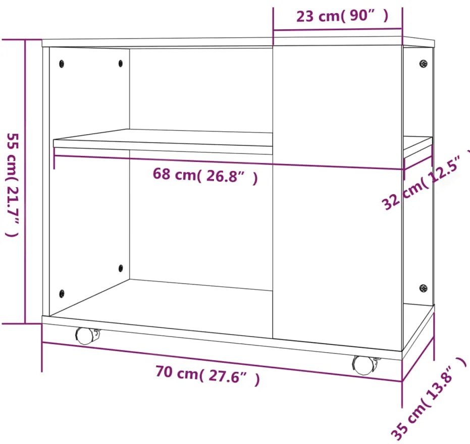 vidaXL Τραπέζι Βοηθητικό Καφέ Δρυς 70x35x55 εκ. Επεξεργασμένο Ξύλο