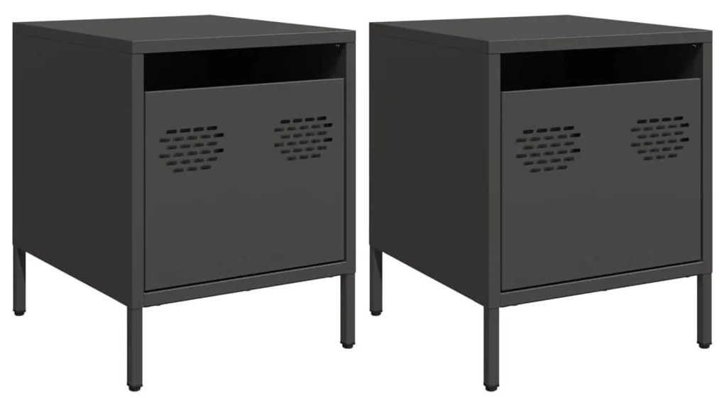 vidaXL Κομοδίνα 2 τεμ. Μαύρο 35x39x43,5 εκ. από Χάλυβα