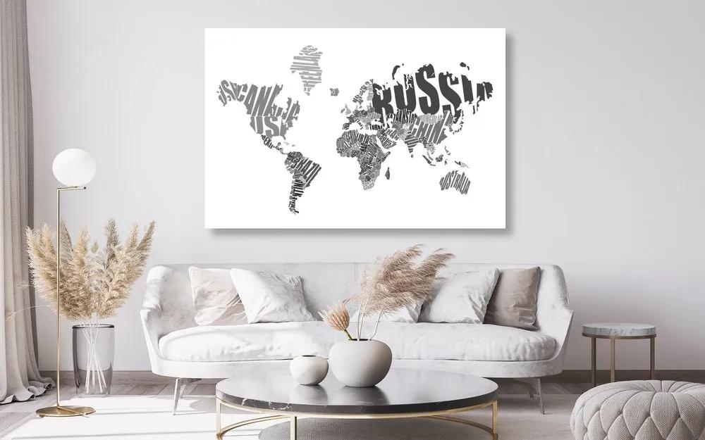 Εικόνα στον παγκόσμιο χάρτη φελλού από επιγραφές σε ασπρόμαυρο - 90x60