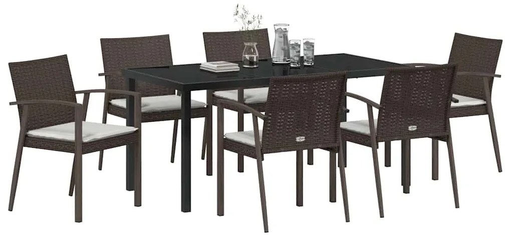 vidaXL Σέτ φαγητού για κήπο 7 pcs Καφέ Πολυ ράταν