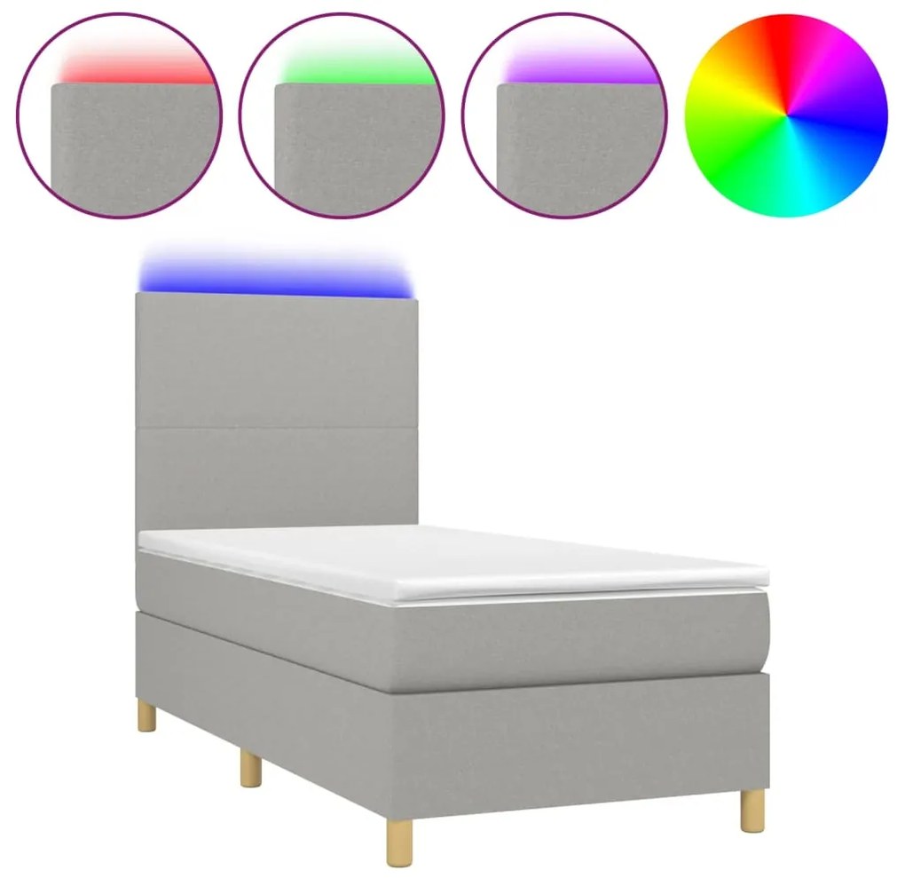 vidaXL Κρεβάτι Boxspring με Στρώμα &amp; LED Αν.Γκρι 80x200 εκ. Υφασμάτινο