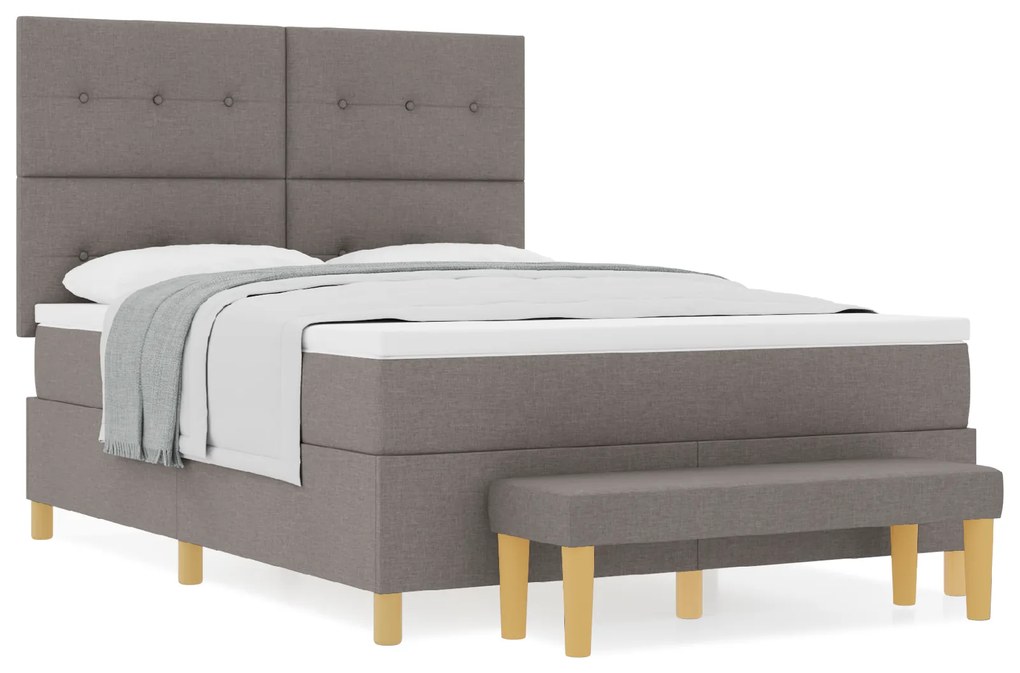vidaXL Κρεβάτι Box Spring με Στρώμα & Παγκάκι Ταμπά 140x190 εκ Υφασμάτινο