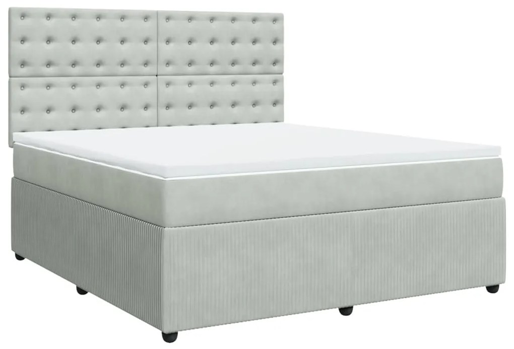 vidaXL Κρεβάτι Boxspring με Στρώμα Ανοιχτό Γκρι 180x200 εκ. Βελούδινο