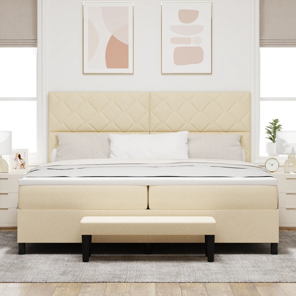 vidaXL Κρεβάτι με ελατήρια με στρώμα Κρεμ 200 x 200 cm ύφασμα