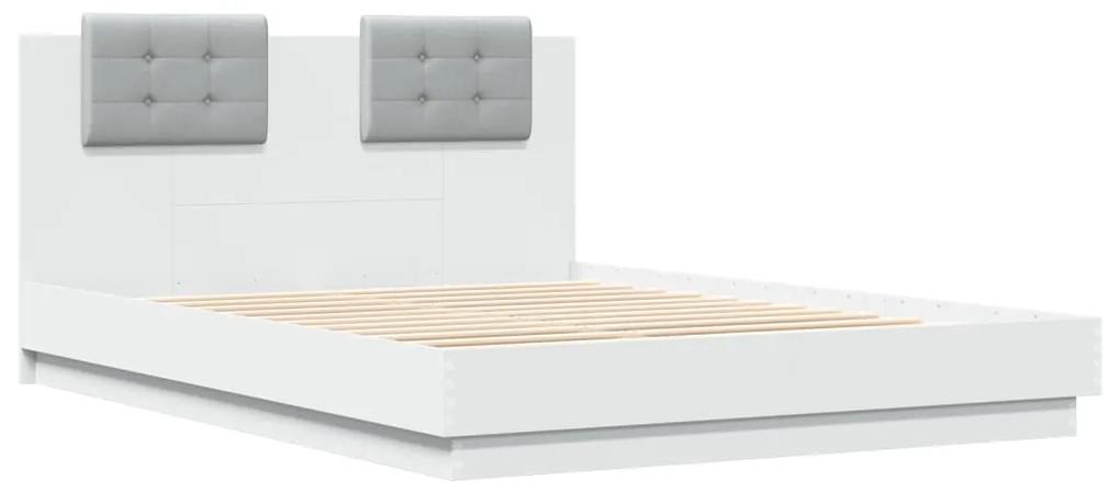 vidaXL Πλαίσιο Κρεβατιού με Κεφαλάρι/LED Λευκό 150 x 200 εκ