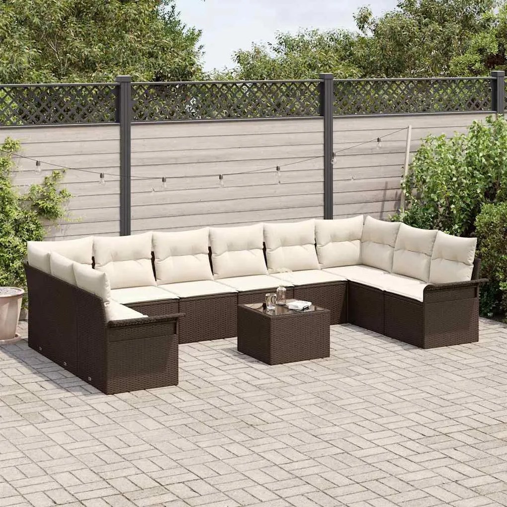 vidaXL Σετ Καναπέ Κήπου με μαξιλάρι 11 pcs Καφέ Πολυ ράταν