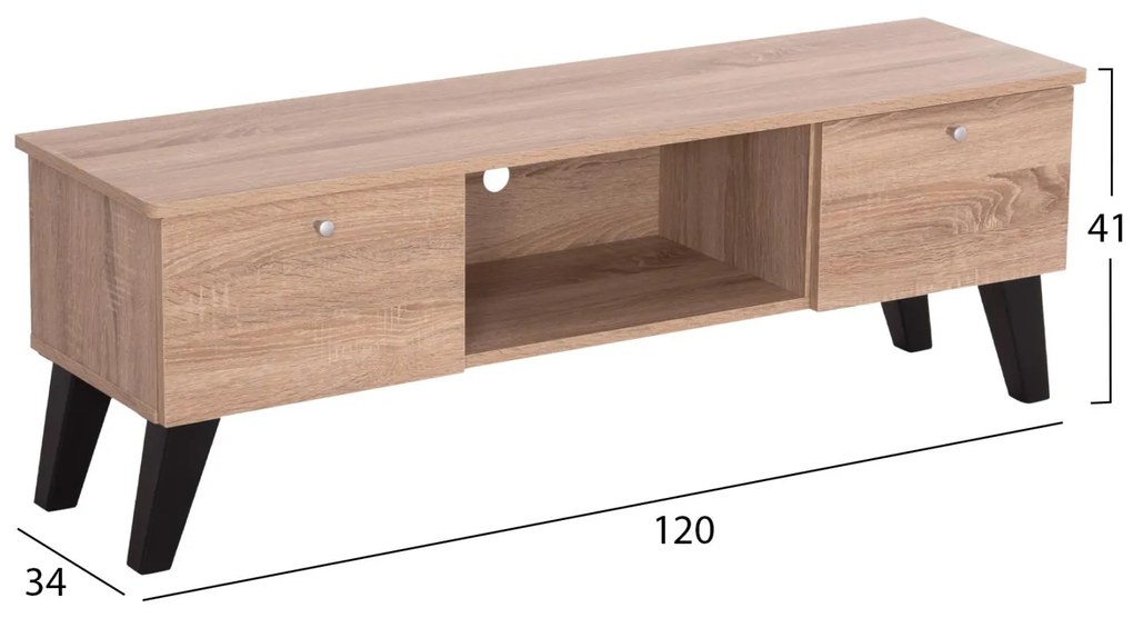 Έπιπλο τηλεόρασης IREN Μελαμίνη σε Sonoma Oak - Μαύρο 120x34x41Yεκ. 120x34x41 εκ.