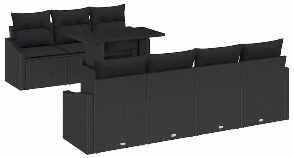 vidaXL Σετ Καναπέ Κήπου με μαξιλάρι 8 pcs Μαύρο 100 x 55 x 73 εκ