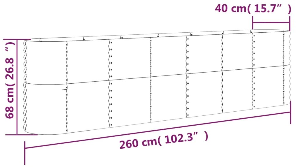 vidaXL Ζαρντινιέρα Ασημί 260x40x68 εκ. Ατσάλι με Ηλεκτρ. Βαφή Πούδρας
