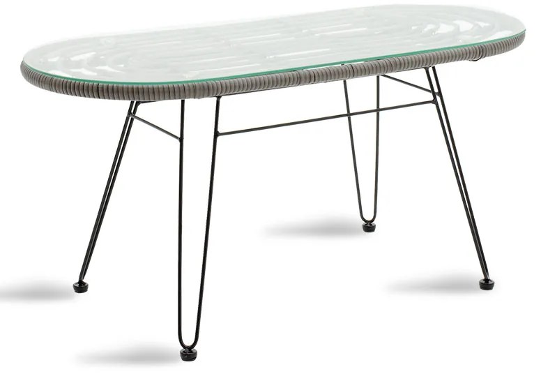 Τραπέζι Naoki pakoworld μέταλλο μαύρο-pe γκρι-γυαλί 100x45x46εκ