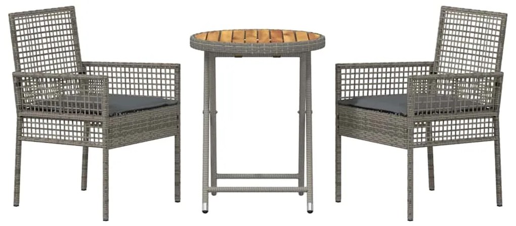 vidaXL Σετ Μπιστρό Κήπου 3 pcs Γκρι Πολυ ράταν