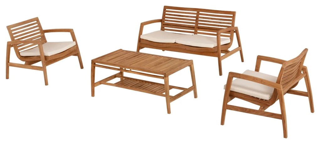 OUTDOOR LOUNGE SET 4PCS DOVER  RECYCLED TEAK WOOD-WHITE CUSHIONS