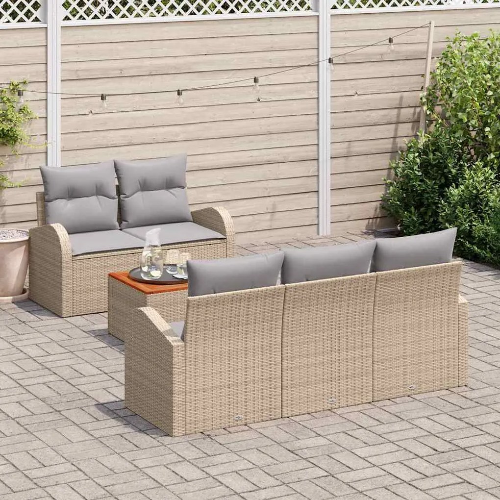 vidaXL Σετ Καναπέ Κήπου 6 pcs Μπεζ Πολυ ράταν