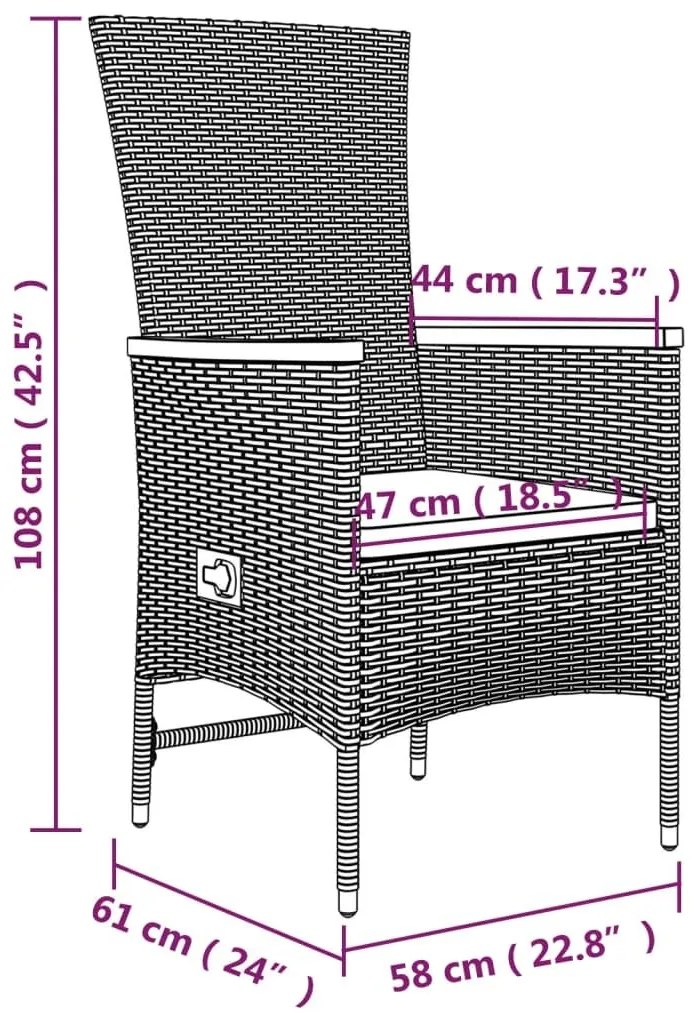 Καρέκλες Κήπου Ανακλινόμενες 2 τεμ Συνθετικό Ρατάν με Μαξιλάρια - Γκρι