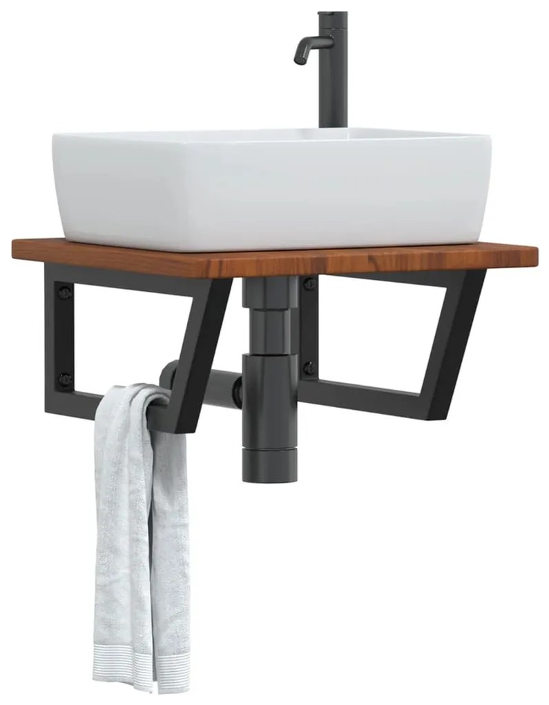 Ράφι Νιπτήρα Τοίχου από Ατσάλι / Μασίφ Ξύλο Δρυός