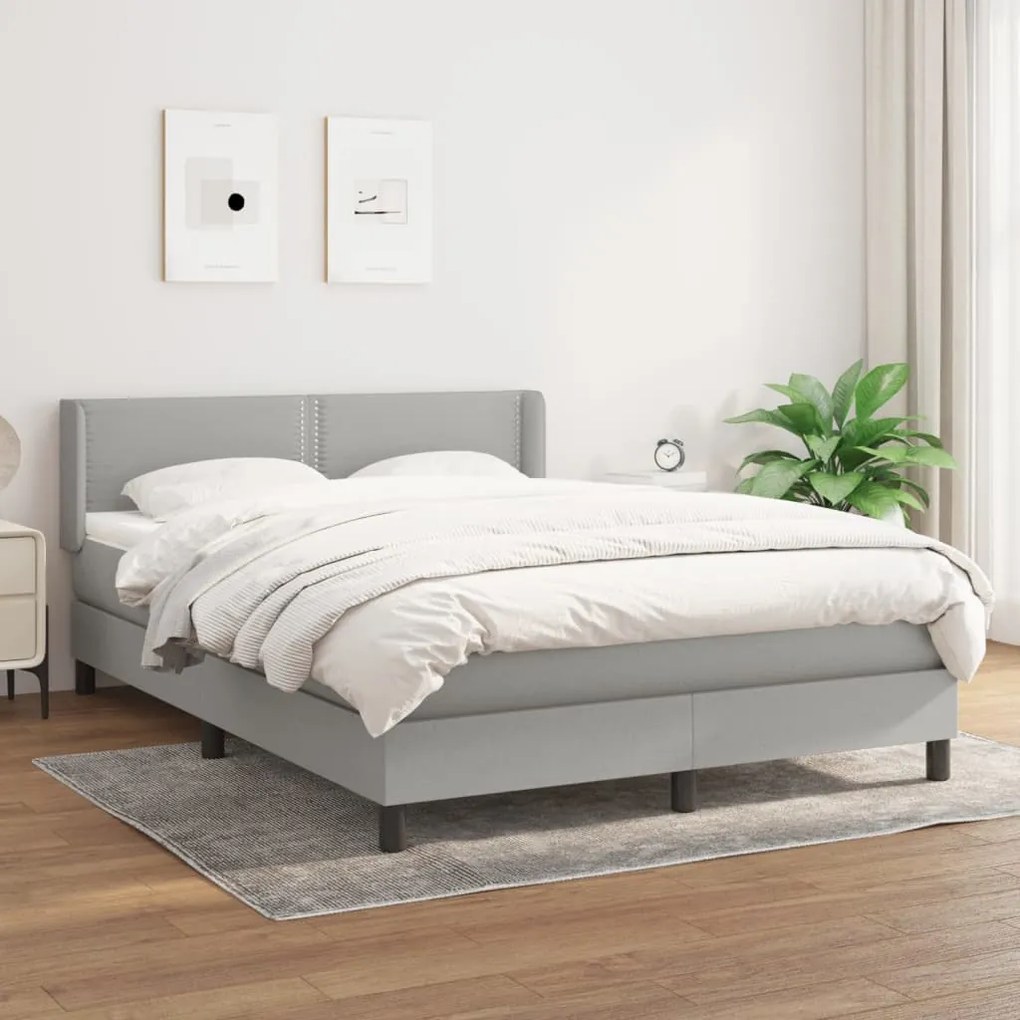 vidaXL Κρεβάτι Boxspring με Στρώμα Ανοιχτό Γκρι 140x200 εκ. Υφασμάτινο