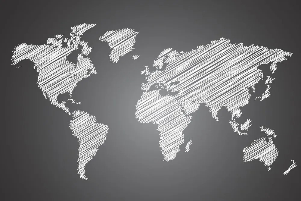 Εικόνα εκκολαπτό παγκόσμιο χάρτη σε ασπρόμαυρο - 90x60