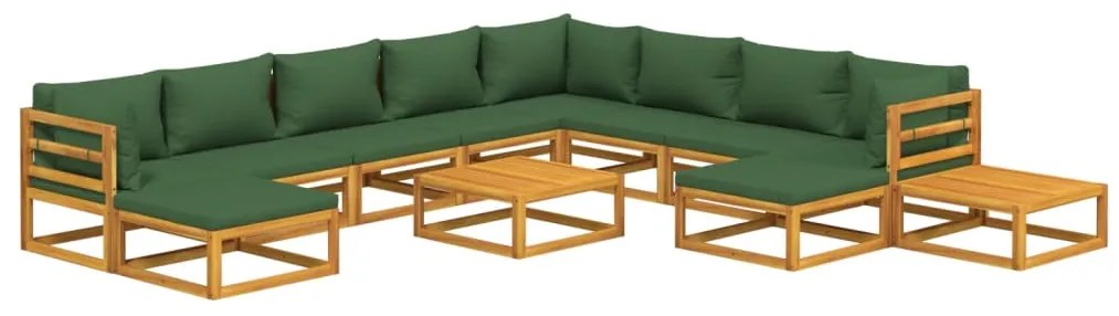 vidaXL Σαλόνι Κήπου Σετ 12 Τεμαχίων Μασίφ Ξύλο με Πράσινα Μαξιλάρια