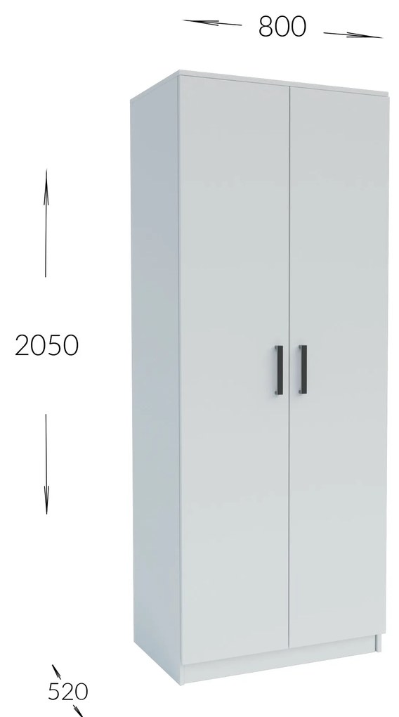 Ντουλάπα Δίφυλλη Simple Λευκή 80x52x205cm - GR-SIM2D-1