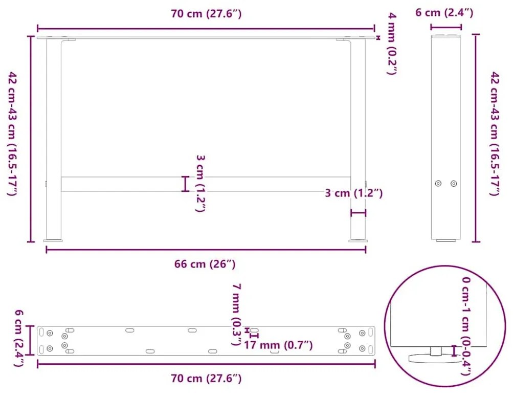 Πόδια τραπεζιού σαλονιού Μαύρο 2 τεμ. 70x(42-43) εκ. Ατσάλι - Μαύρο