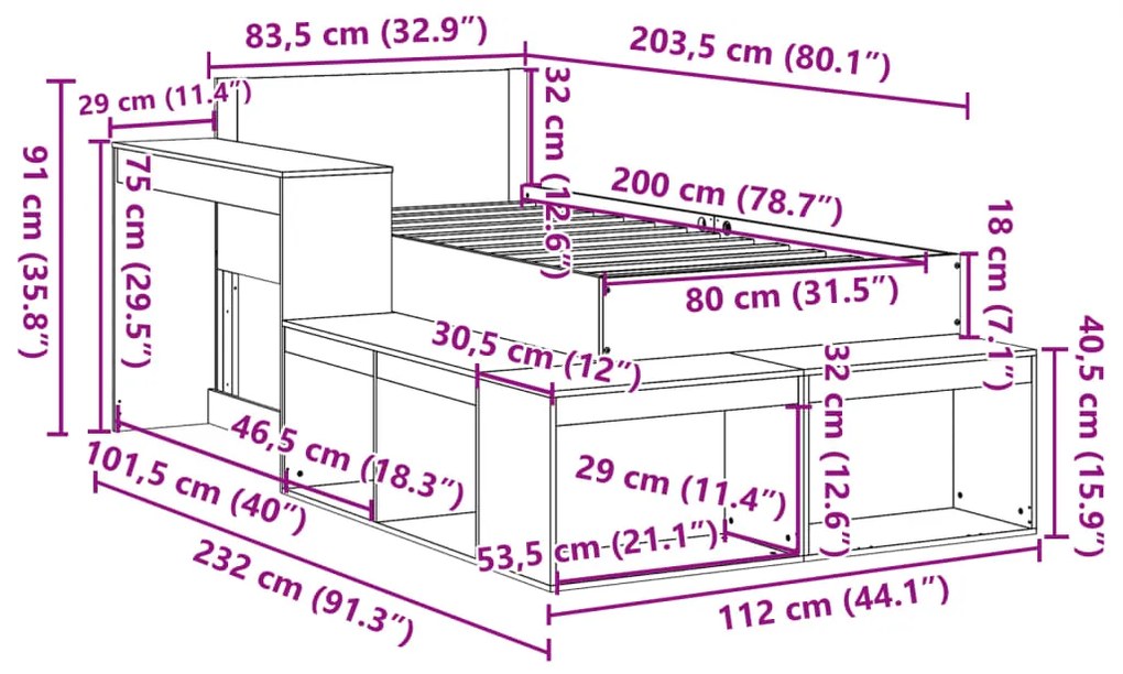 Σκελετός Κρεβ. Χωρίς Στρώμα Καφέ 80x200 εκ. Μασίφ Ξύλο Πεύκου - Καφέ