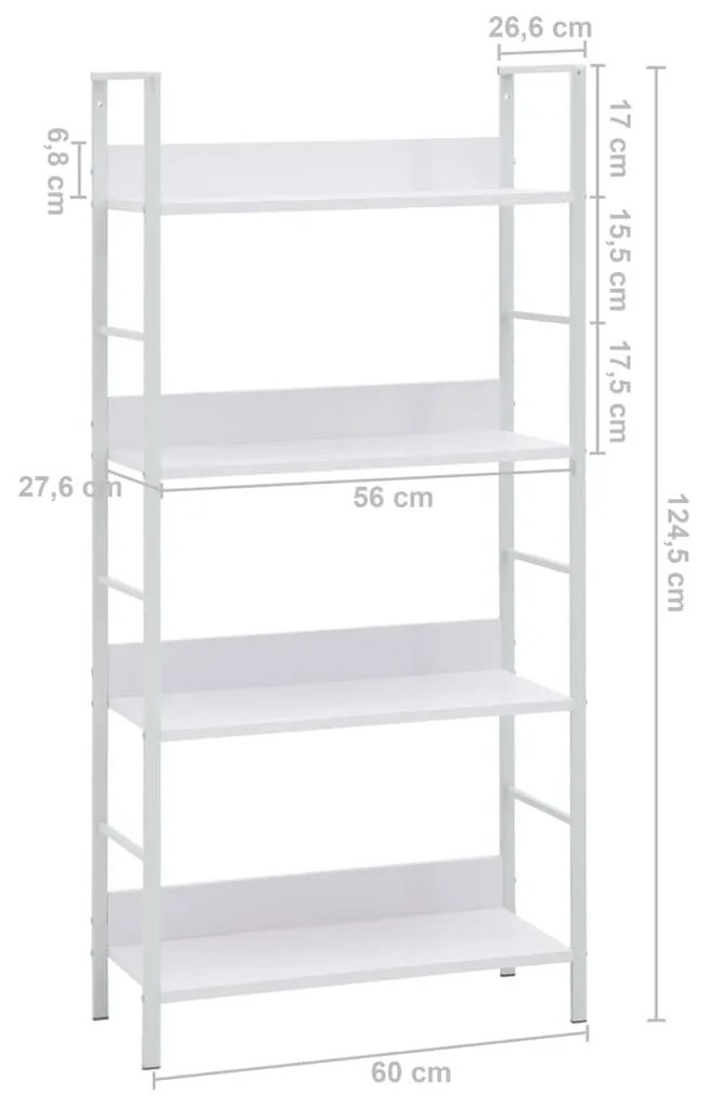 Ραφιέρα 4 Επιπέδων Λευκή 60x27,6x124,5 εκ. Επεξεργασμένο Ξύλο - Λευκό