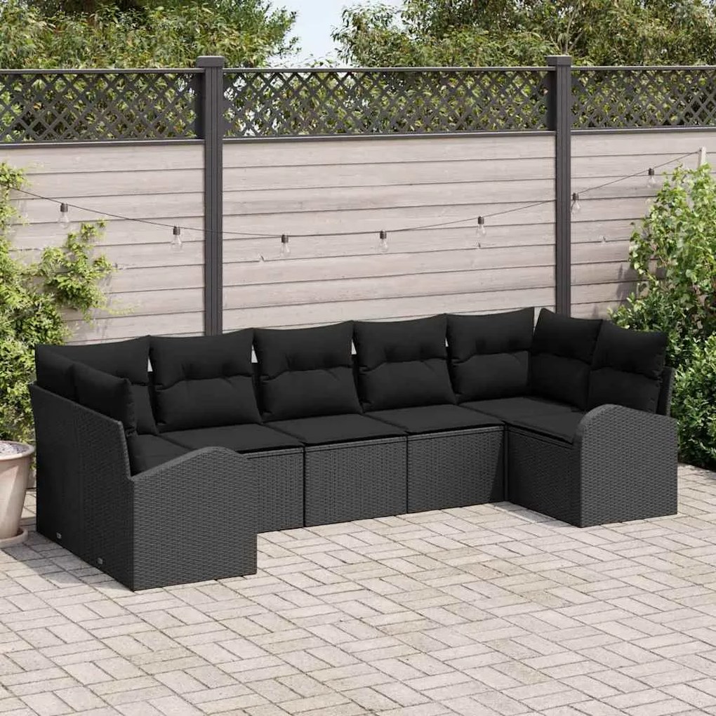 vidaXL Σετ Καναπέ Κήπου 7 pcs Μαύρο Πολυ ράταν