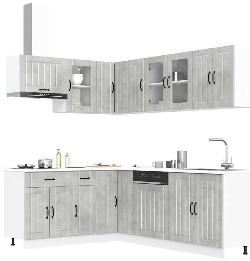 vidaXL Σετ Ντουλάπια Κουζίνας 11 τεμ. Lucca Γκρι Σκυροδ. Επεξ. Ξύλο