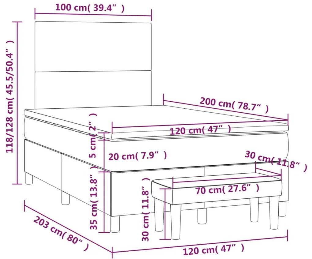 Κρεβάτι Boxspring με Στρώμα Ροζ 120x200 εκ. Βελούδινο - Ροζ