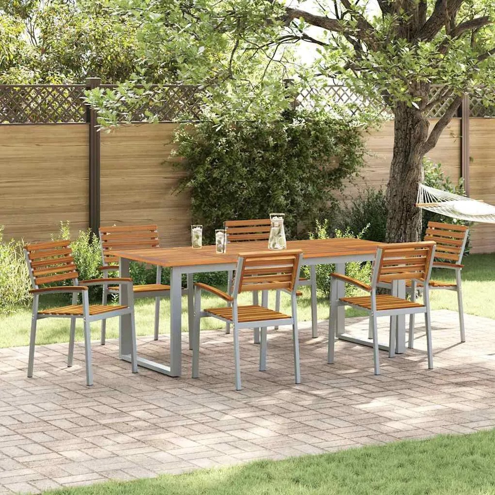 vidaXL Σέτ φαγητού για κήπο 7 pcs Γκρι και καφέ Μασίφ ξύλο ακακίας
