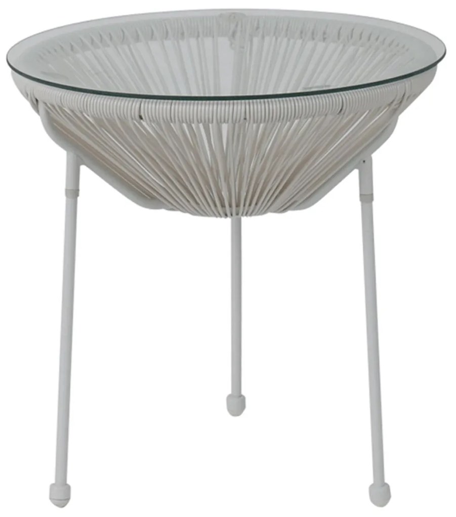 Τραπέζι ACAPULCO Φ.50cm Μεταλλικό Άσπρο, Plastic Rattan Άσπρο