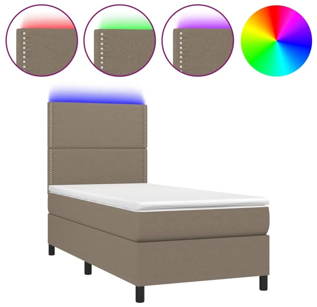 vidaXL Κρεβάτι Boxspring με Στρώμα &amp; LED Taupe 100x200 εκ. Υφασμάτινο