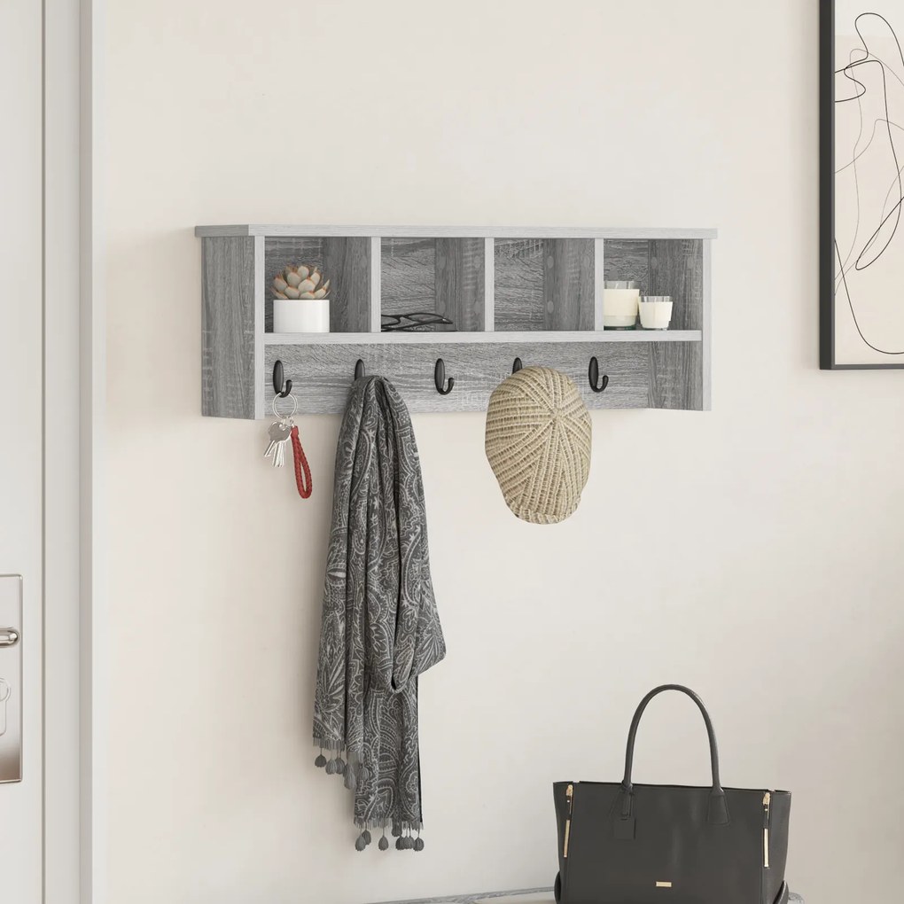 vidaXL Τοίχου Κρεμάστρα Γκρι sonoma 75 x 16 x 26 εκ Επεξεργασμένο ξύλο