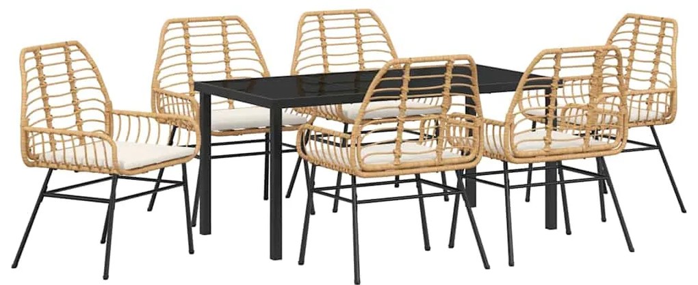 vidaXL Σέτ φαγητού για κήπο 7 pcs Καφέ συνθετικό ρατάν