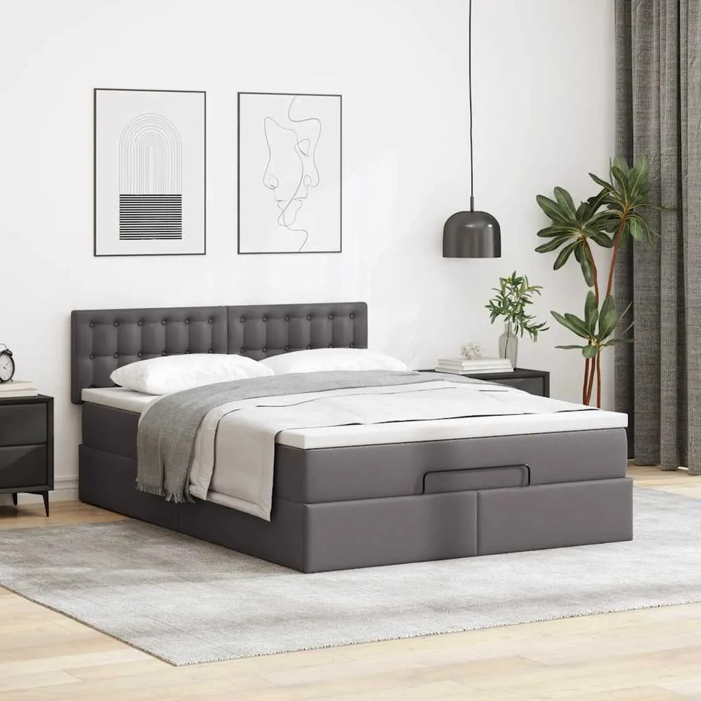 Οθωμανικό κρεβάτι με στρώματα &amp; LEDs Γκρι Faux Leather 3312155