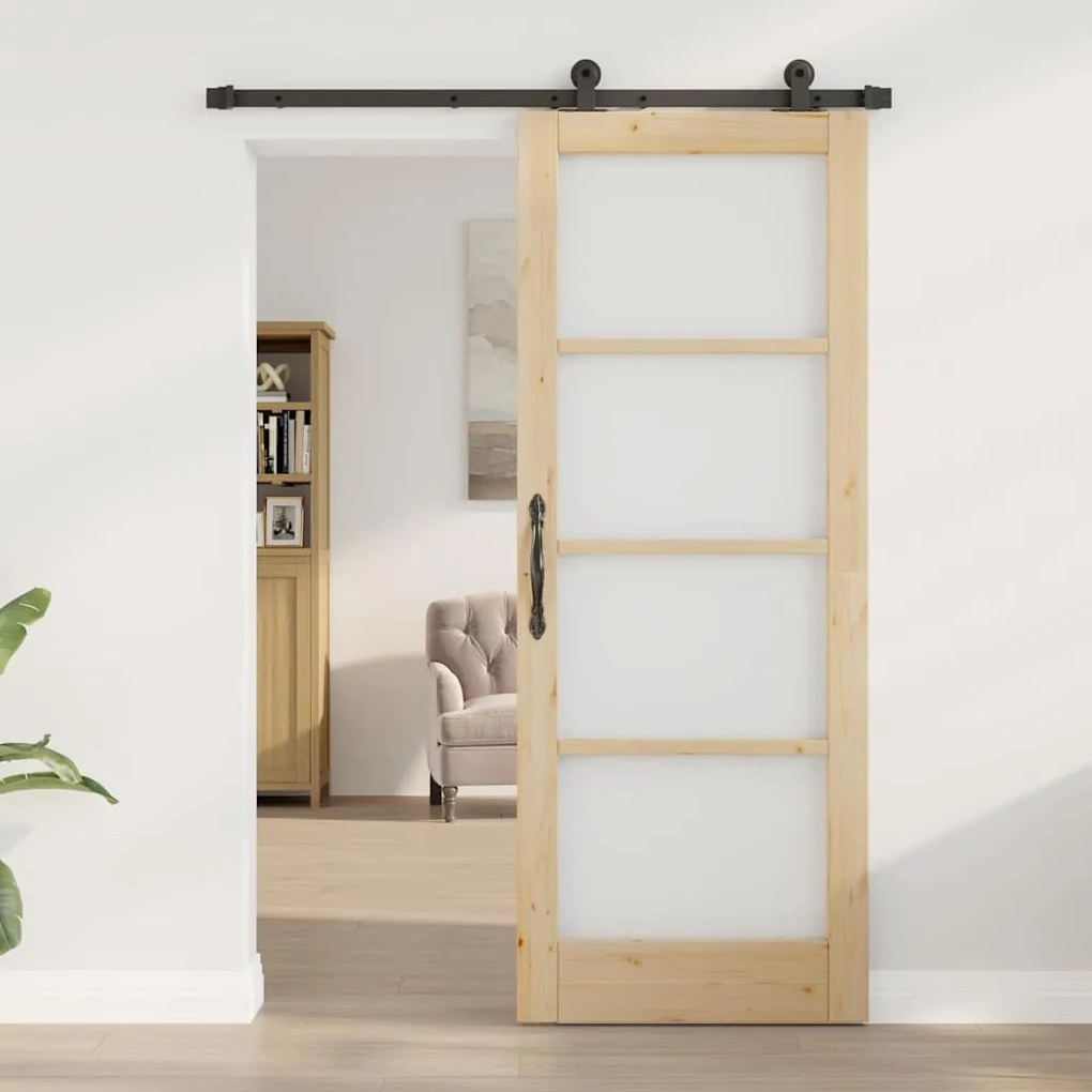 vidaXL Συρόμενη Πόρτα Χειροκίνητος Καφέ 78 x 202 εκ. Ξύλο και μέταλλο