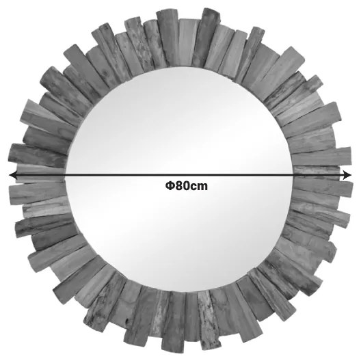 Καθρέπτης Rounder pakoworld teak ξύλο σε φυσική απόχρωση Φ80x4εκ - 338-000008