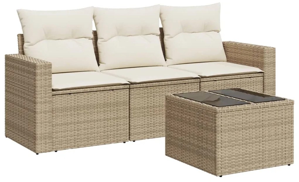 vidaXL Σετ Καναπέ Κήπου 4 τεμ. Μπεζ Συνθετικό Ρατάν με Μαξιλάρια