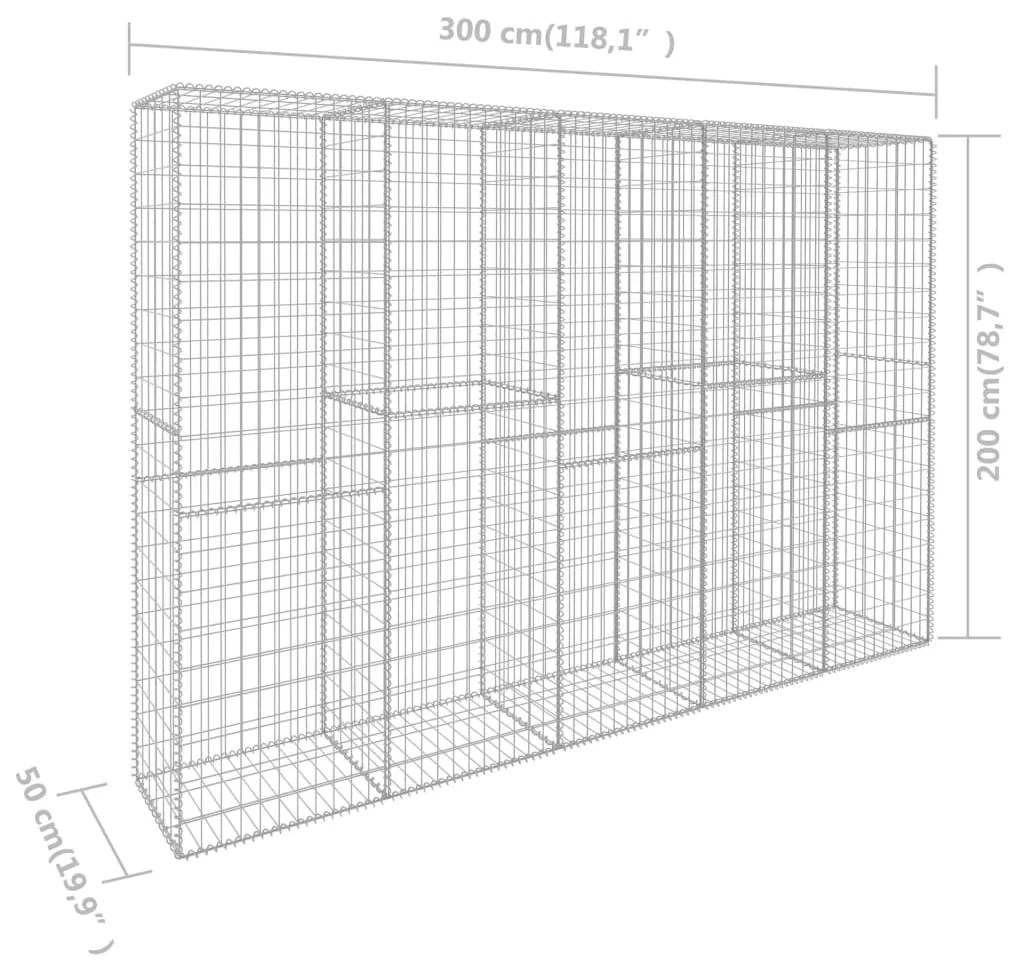 Συρματοκιβώτιο Τοίχος 300x50x200 εκ. Γαλβαν.Χάλυβας + Κάλυμμα - Ασήμι